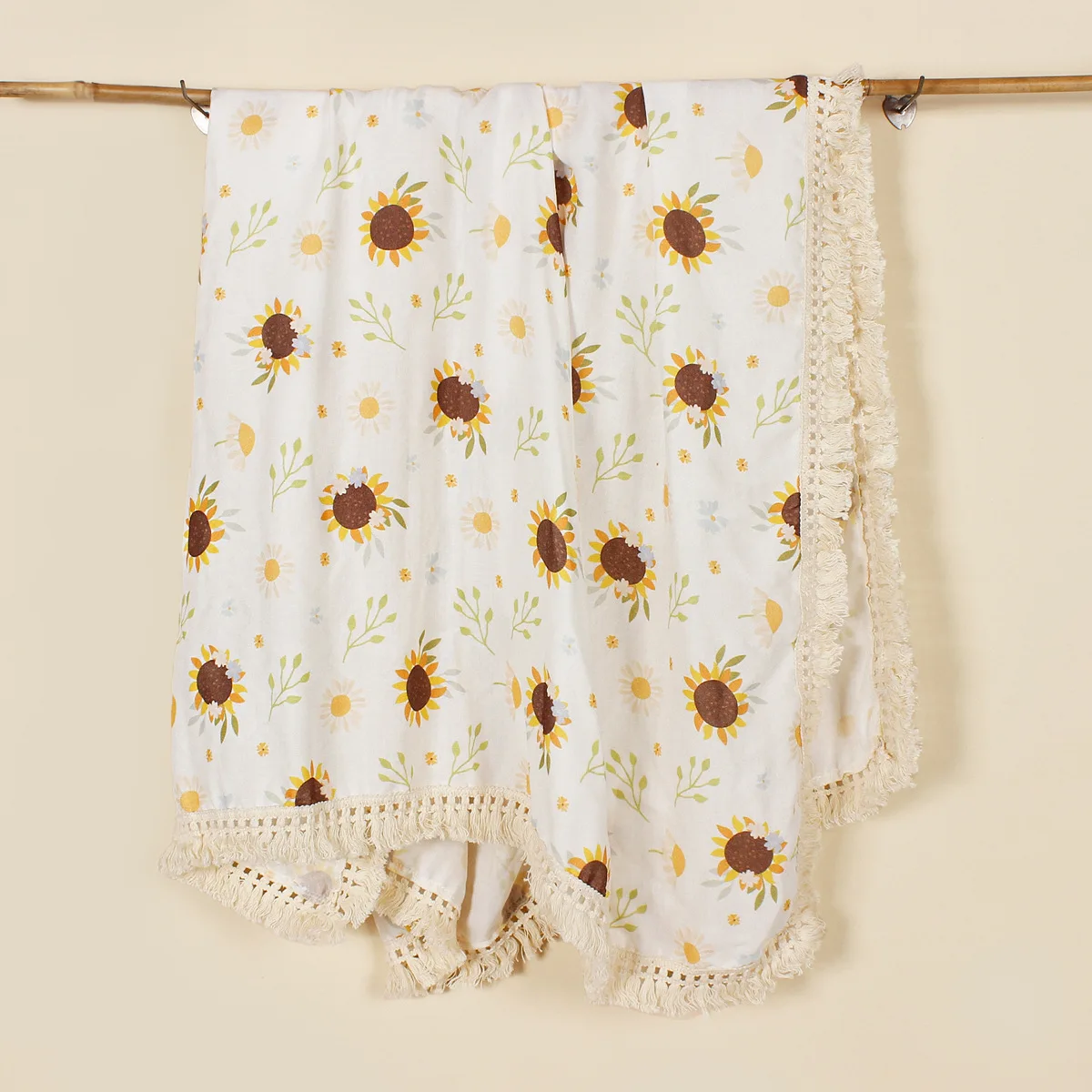 Floral Print Baby Blanket Cotton Summer Muslin Swaddle Gauze Stroller Cover Sunflower Tassel Baby Bath Towel Newborn Bedding