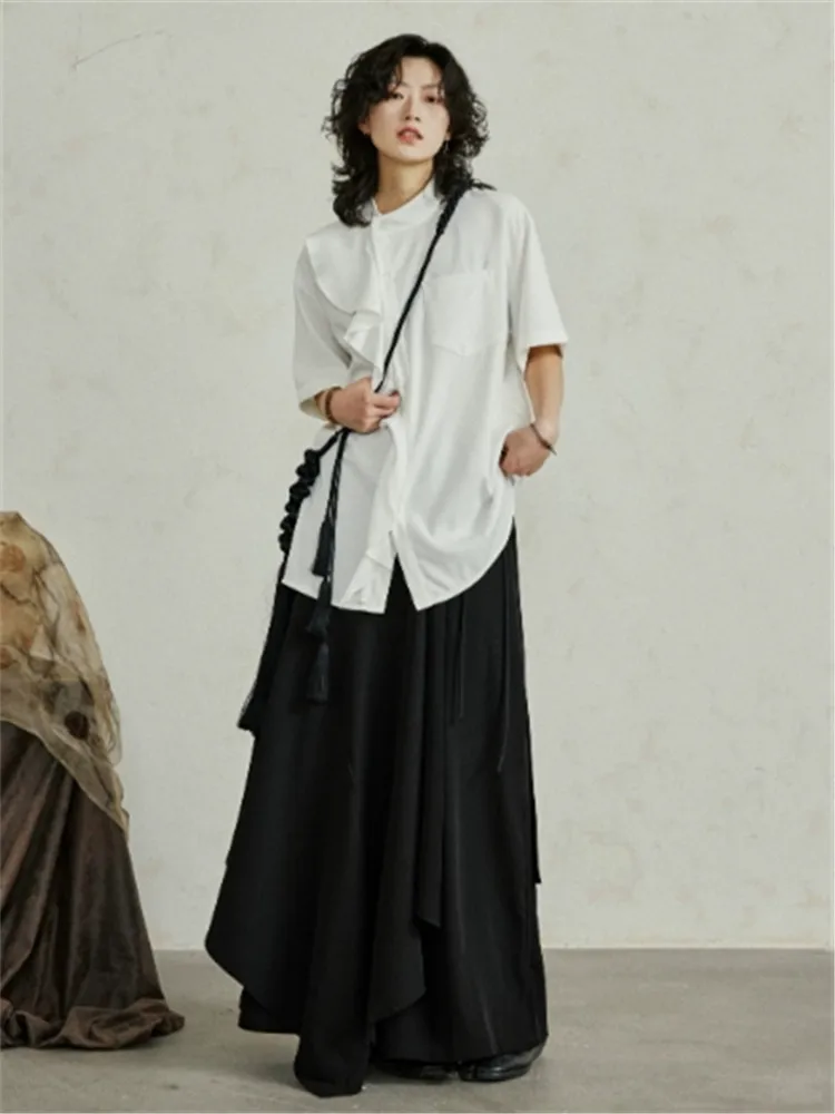 

2026 Men's Limited Edition Design Casual Short-Sleeved Shirt with Asymmetrical Earlea f Lace Patchwork