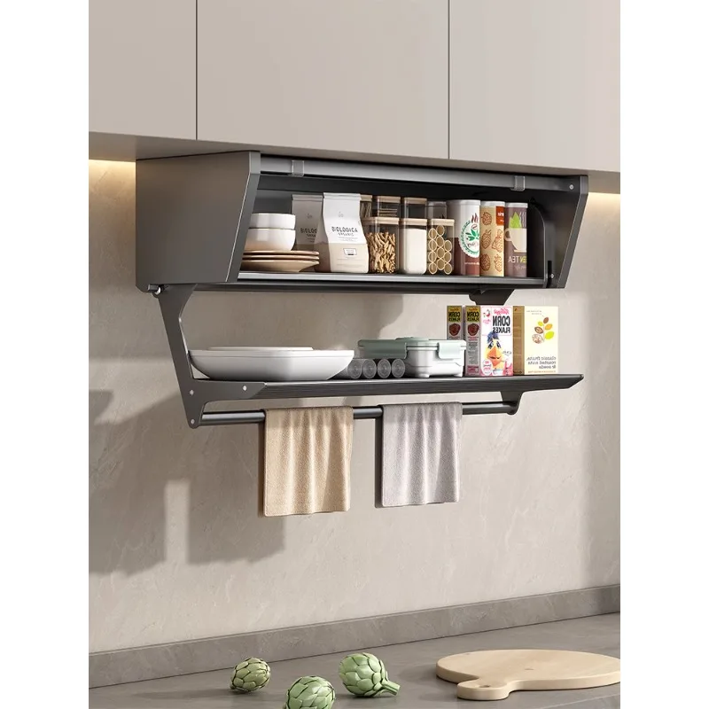 

Kitchen hanging cabinet lower shelf pull-down cabinet lifting multifunctional seasoning rack wall folding seasoning table rack