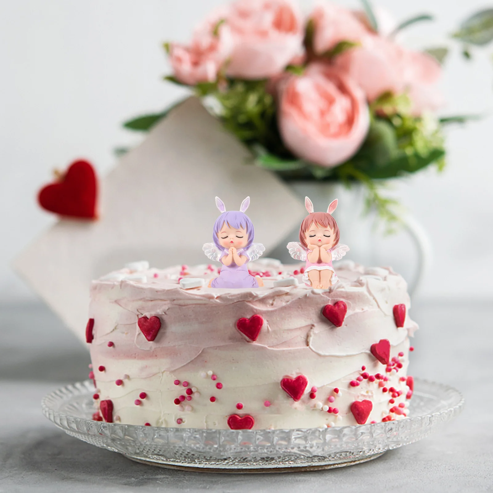 

2 pcs Mini Cake Toppers Lovely Angel Decoration Baking Supply Birthday Wedding Delicate Ornament Long Lasting Vinyl Creative