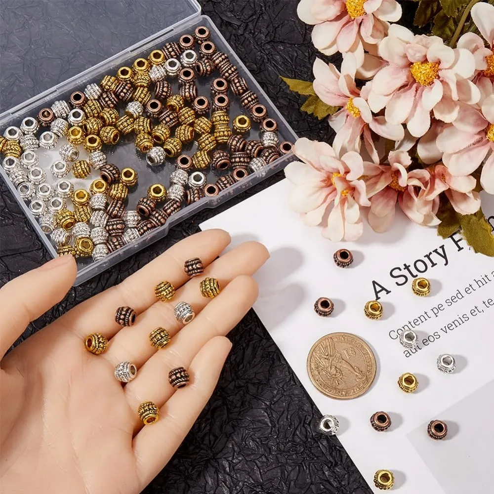 1 صندوق 150 قطعة الفضة ثقب كبير خرزة مباعدة الذهب الأوروبي Rondelle الخرز السائبة العتيقة سبائك البرونز العمود برميل أنبوب #3