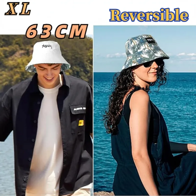 Big Head XL63cm Letter Print Bucket Hats Men Women Large Size Reversible Hip Hop Fisherman Caps Summer Sun Hat Plus Size Panama