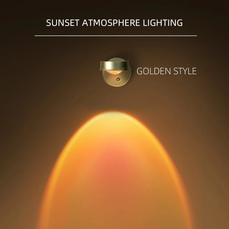 LED Rechargeable Magnetic Sunset Projection Wall Light No Wiring No Punching Hole Rotatable Touch Dimming Sunset Ambient Light