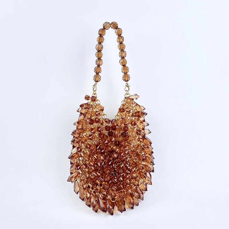 Handmade Woven Transparent Acrylic Beaded Strings Handbag 2026 Spring/summer Trend Party Small Bucket Purse Evening Clutch