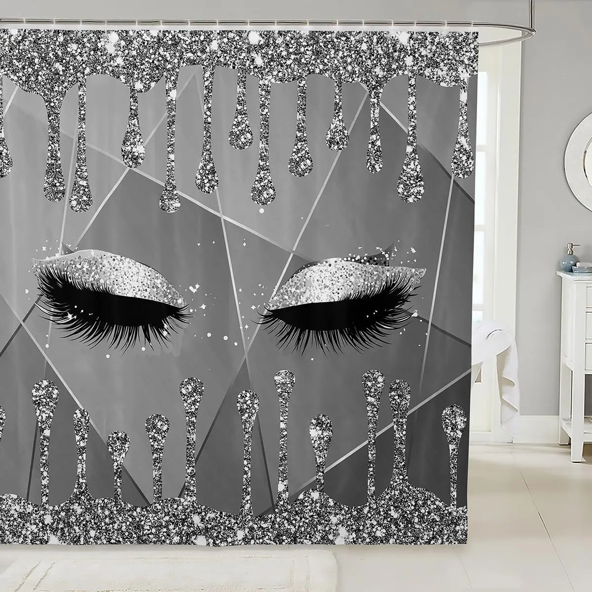 

Блестящие глаза, занавеска для душа, блестящий дизайн для макияжа, черный, белый цвет, гламурный модный декор для ванны, водонепроницаемая ткань, аксессуары для дома