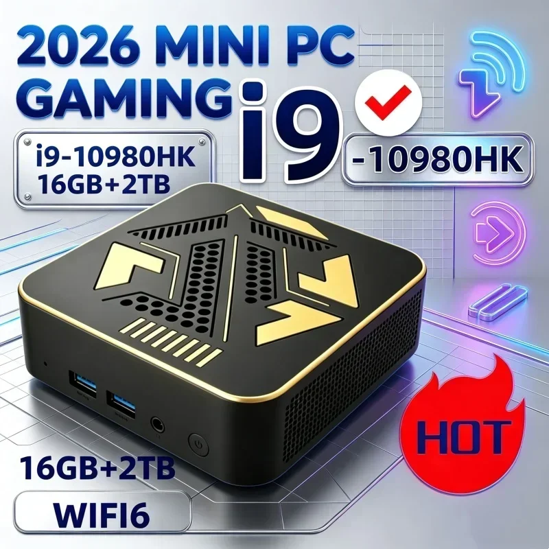 Stable Core I9 10980HK Portable Mini PC, WiFi6 BT5.2, Dual Gigabit Ports, 4K Multi Display Compact Host for Office Daily