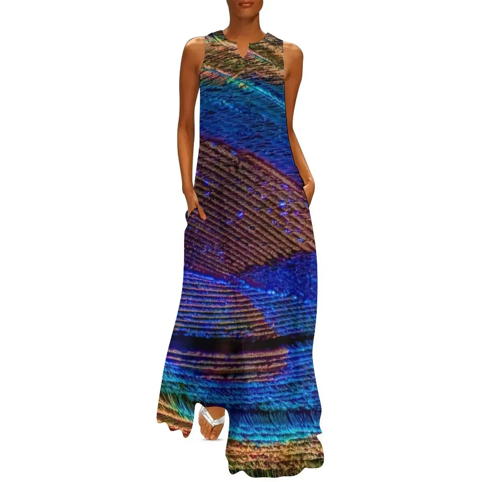 

Peacock feather close up Long Dress beach dress women's clothing korea stylish prom clothes birthday dress for women