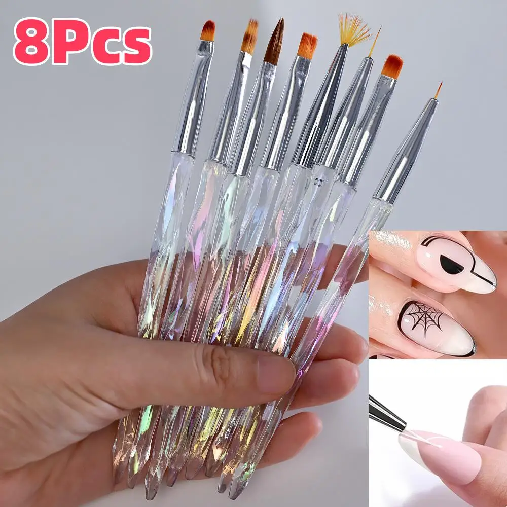 

8 шт./компл. акриловые кисти для дизайна ногтей Aurora, лайнер для рисования, ручки для размазывания, УФ-гелевая кисть, маникюрный салон, инструменты для дизайна * &