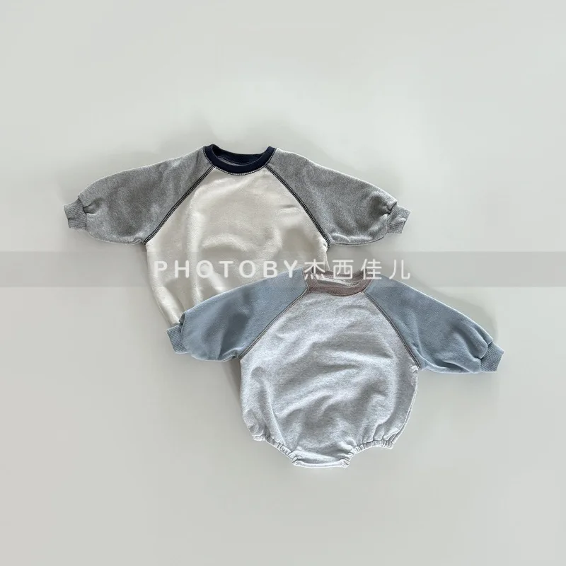 

Newborn Kids Sweatshirt Rompers 2025 Autumn Spring New Korean Fashion Casual Daily Patchwork Long Sleeve Bodysuit