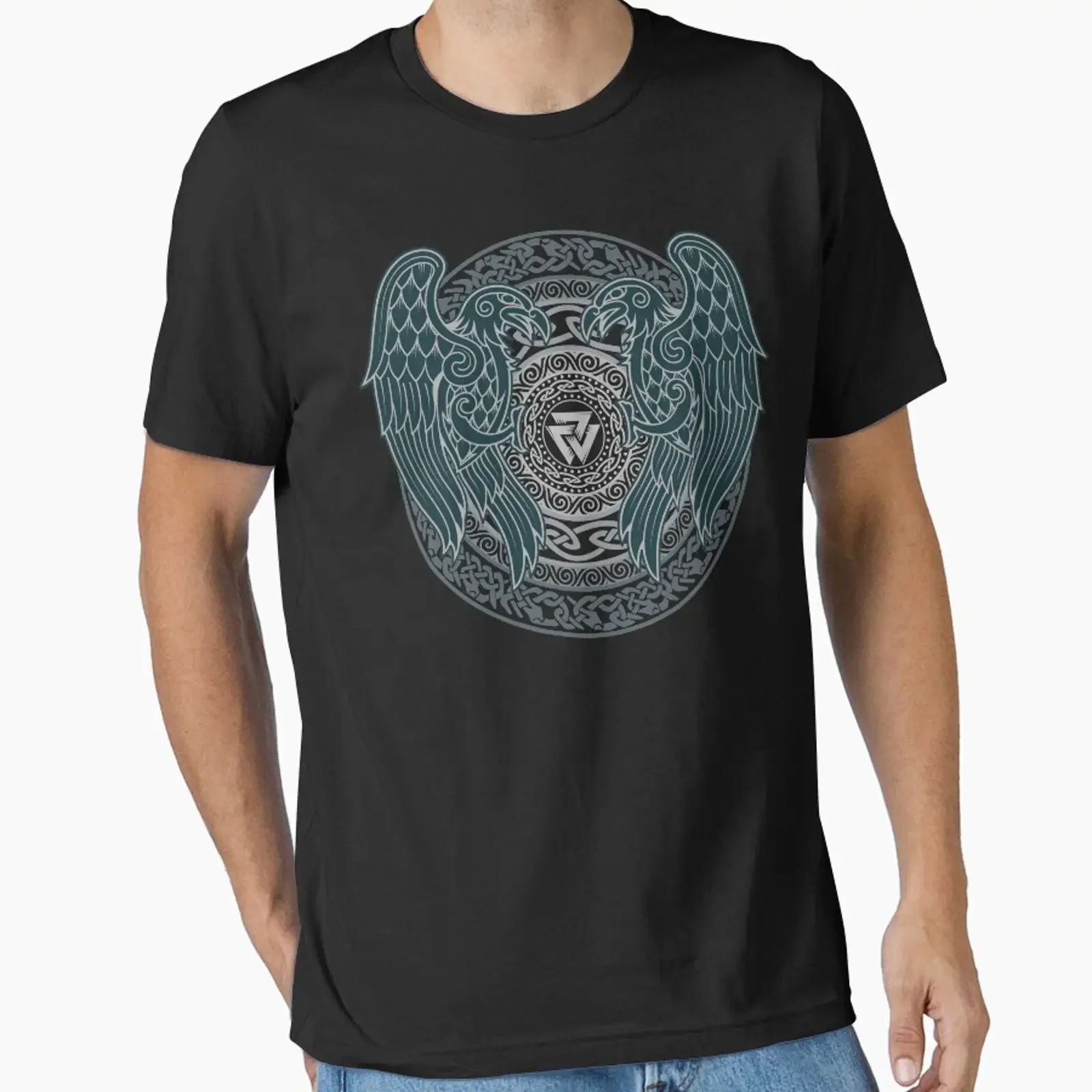 Norse Viking Ravens Valknut Knotwork designed and sold by BluePagan vintage Washed Soft streetwear Stylish Slightly