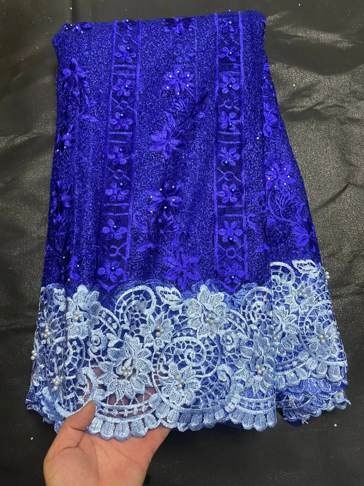 French Lace Embrodery Mesh Lace Sky Blue African Tulle Lace Fabric For Women Dress Nigerian Lace Sewing Material 5 yards