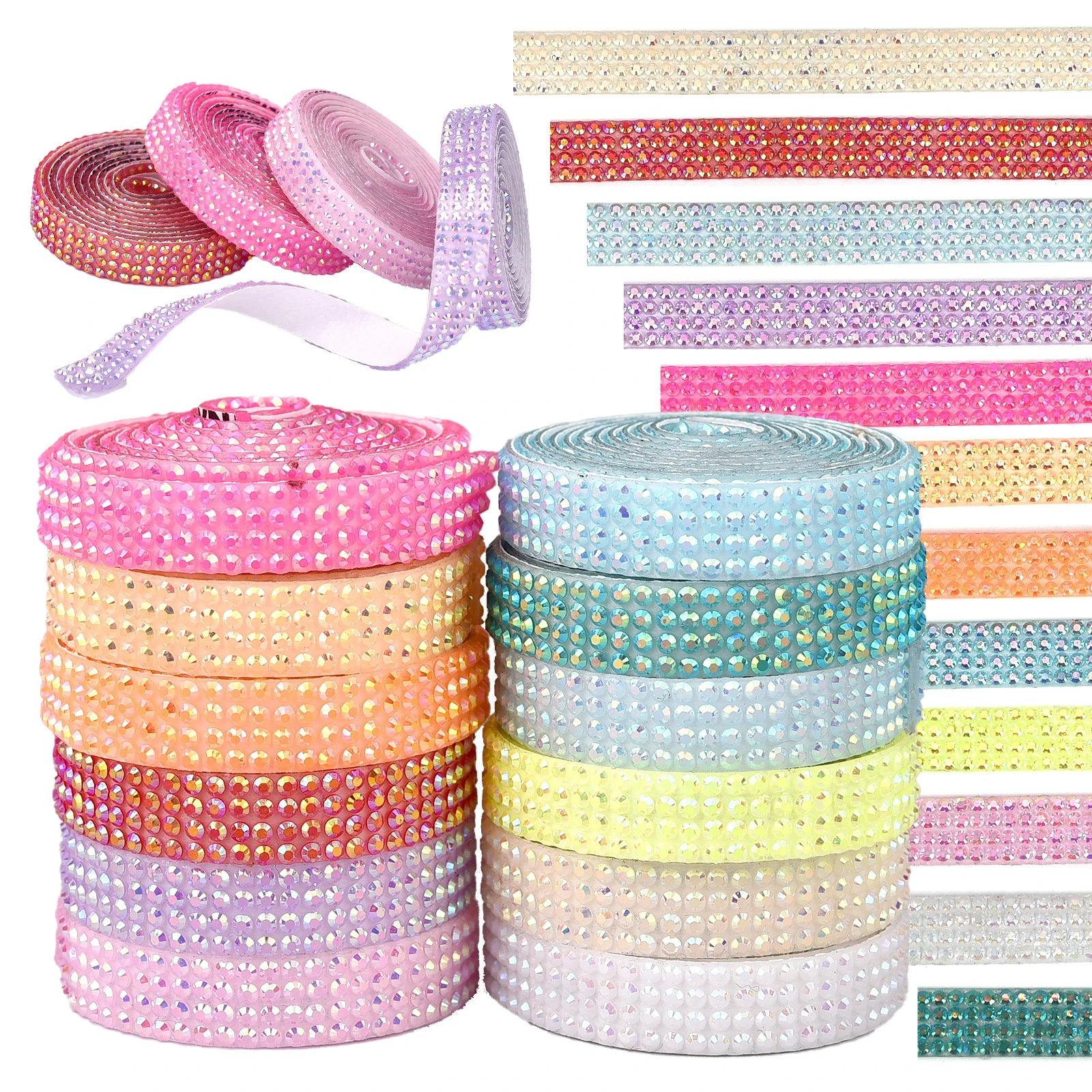 

Self Adhesive Crystal Rhinestone Sticker Diamond Ribbon DIY Sticker Tape Rhinestones Arts Crafts Car Phone Decoration 4 Rows