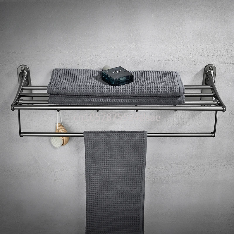 

Gun gray towel rack, stainless steel folding towel rack with hook