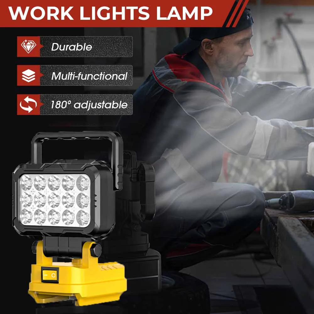 

Power Tool Parts for Makita for Milwaukee for Dewalt 18V Lithium Battery LED Work Lights Lamp Hand Lantern Spotlight USB Charger