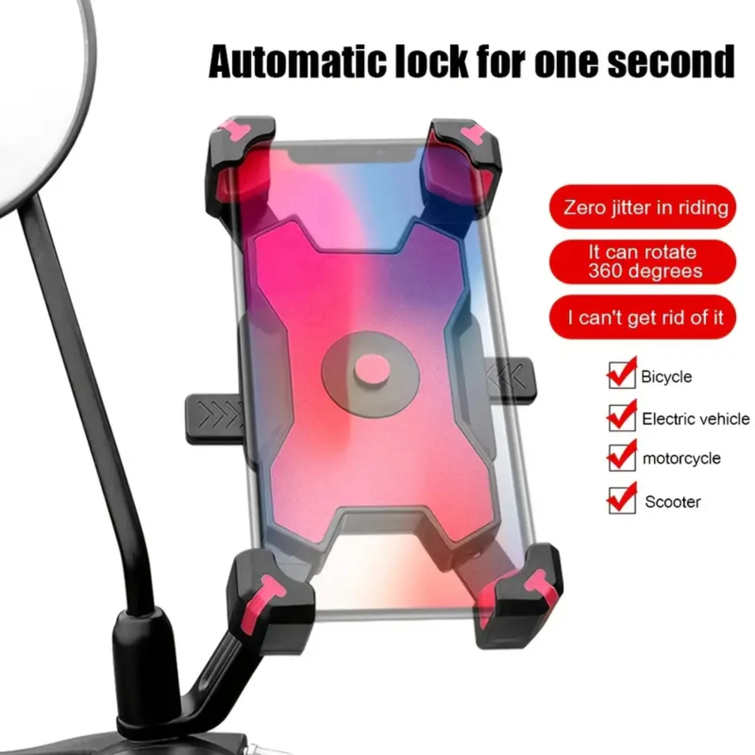 

1pc Car Rearview Mirror Phone Holder, Quick Lock Motorcycle Phone Mount Bracket
