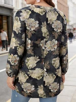 Plus Size Women's Vintage Floral Print V Neck Buttoned Long Sleeve Tunic Top Casual Slimming Daily Shirt - Image 2