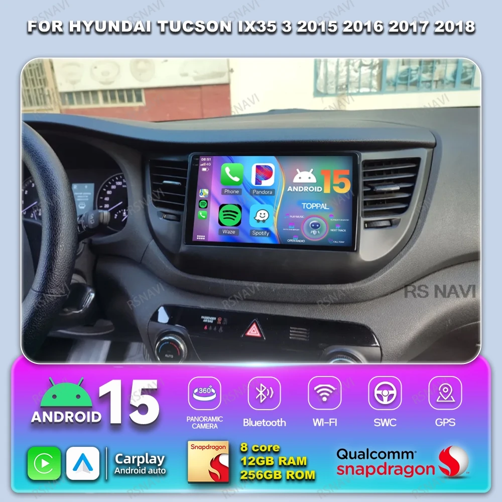 Android 15 Radio del coche para Hyundai Tucson IX35 3 2015 2016 2017 2018 4G LTE Multimedia Qualcomm inalámbrico Carplay Auto 5G WIFI DVD