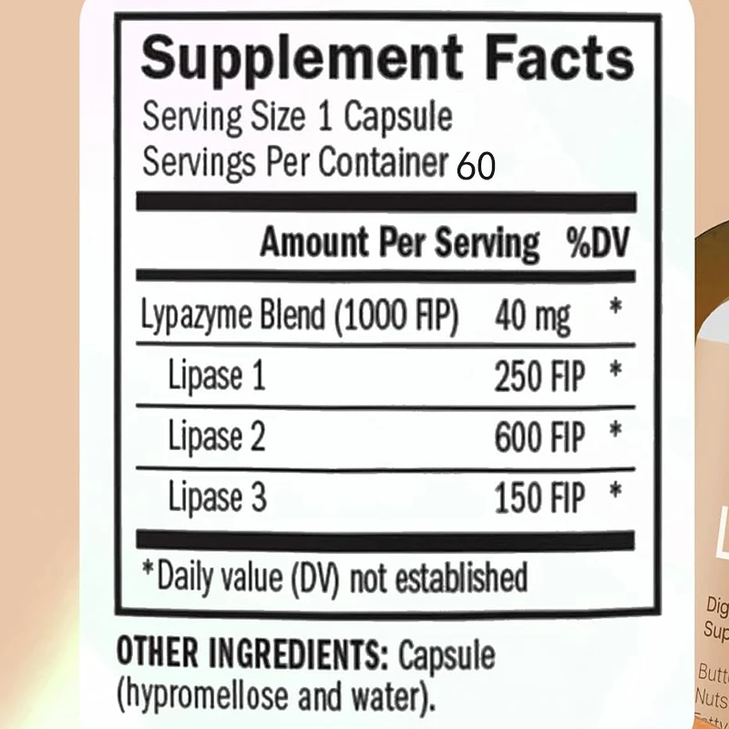 Digesting Enzyme with Lipolytic Enzyme -60 Capsules -3 Enzyme Mixtures Used for Digesting High Fat and Fish Oil