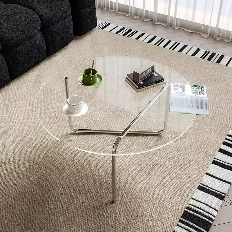 Minimal tempered glass simple coffee table small apartment living room round