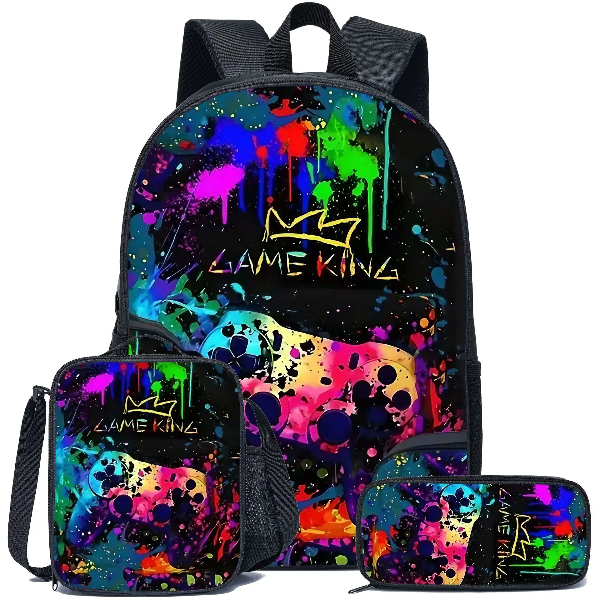 

Harajuku Youthful Novelty Funny game pad 3D Print 3pcs/Set Student Travel bags Laptop Daypack Backpack Lunch Bag Pencil Case