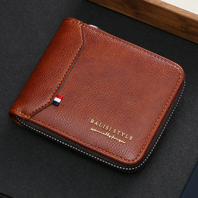 Vintage Multi-Function Men's Wallet Leather Short Coin Purse Fashion Zipper Card Holder Large Capacity Man Money Wallet