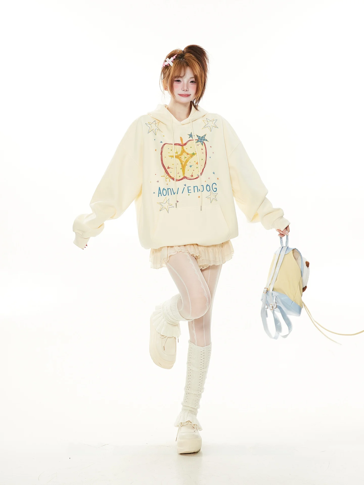 

Cute Print Hoodie Women's Spring Autumn Thin Loose Super Beautiful Dstring Hat irt Sweet Sle Long Sve Cotton ...