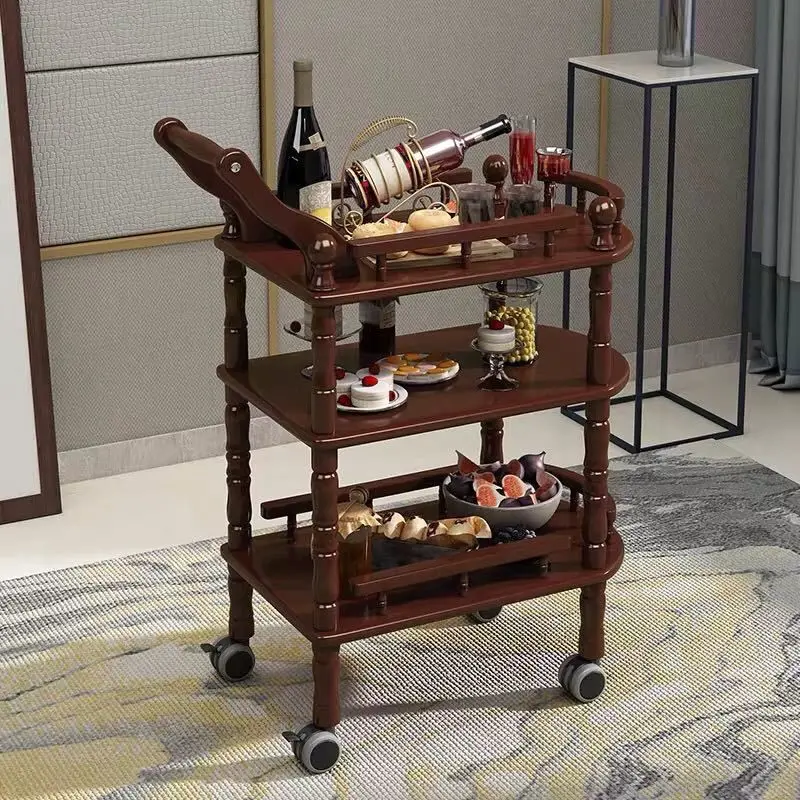 Hotel delivery trolley Solid wood household mobile Dim sum trolley Restaurant serving trolleys