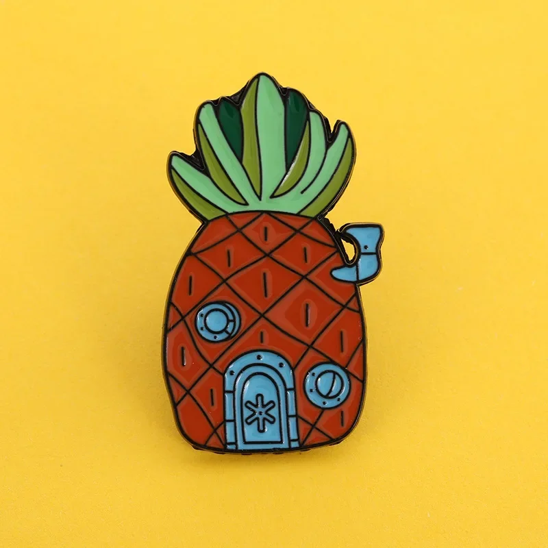 Pineapple Enamel Pins House Round Sunrise Sunset Oil Painting Brooches Lapel Badges Icons Anime Jewelry Gift for Kids Woman