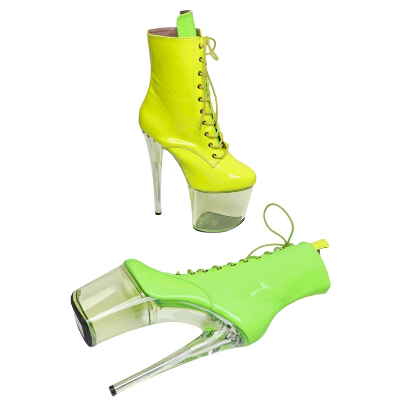 Leecabe  20CM/8inches Patent  PU upper Transparent High Heel  platform Boots Trend fashion stripper heel Pole Dance boots