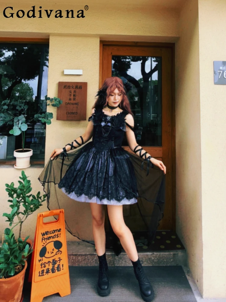 

Halloween Japanese Original Lolita Gothic Style Dress 2025 New Daily Dark Style Loli Sweet Cool Girl JSK Dress