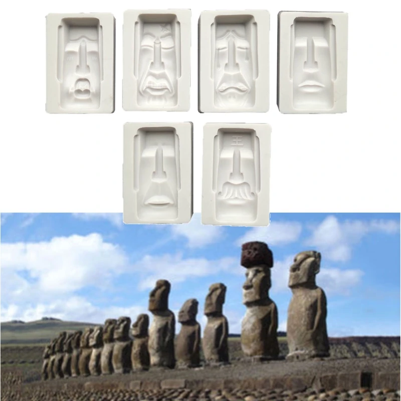 MXME 3D Moai قالب من السيليكون قوالب الكعك الحدودية قالب الشوكولاتة