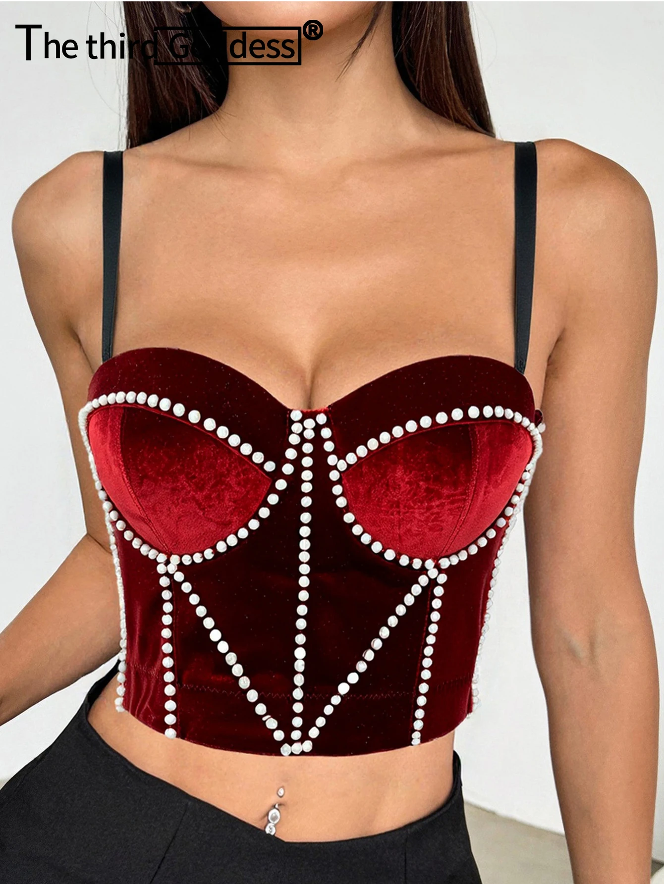 Sexy halter pearl velvet corset crop top women summer party tank tops for woman night club cropped tube top hotwife streetwear