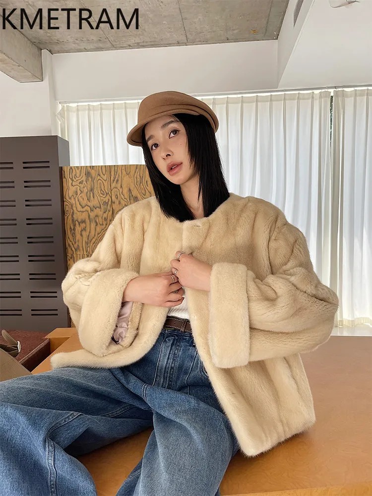 

KMETRAM Natural Mink Fur Jacket Women Fashion Short Fur Coats Luxury Warm Winter Real Fur Coat Woman Clothes 2026 куртка женская
