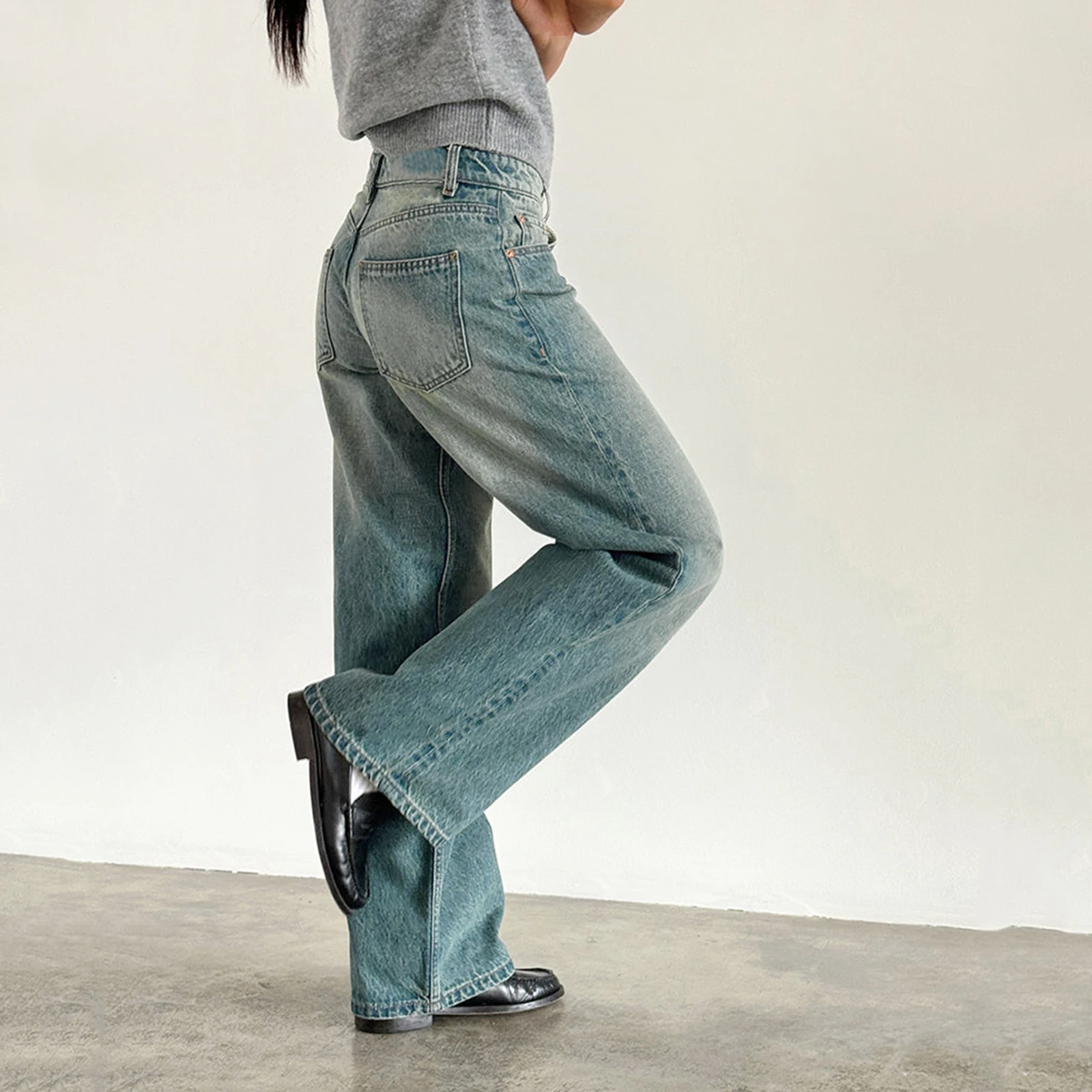 Damen Jeans niedrige Taille Reiß verschluss Knopf feste Hose mit Taschen für die tägliche Streetwear