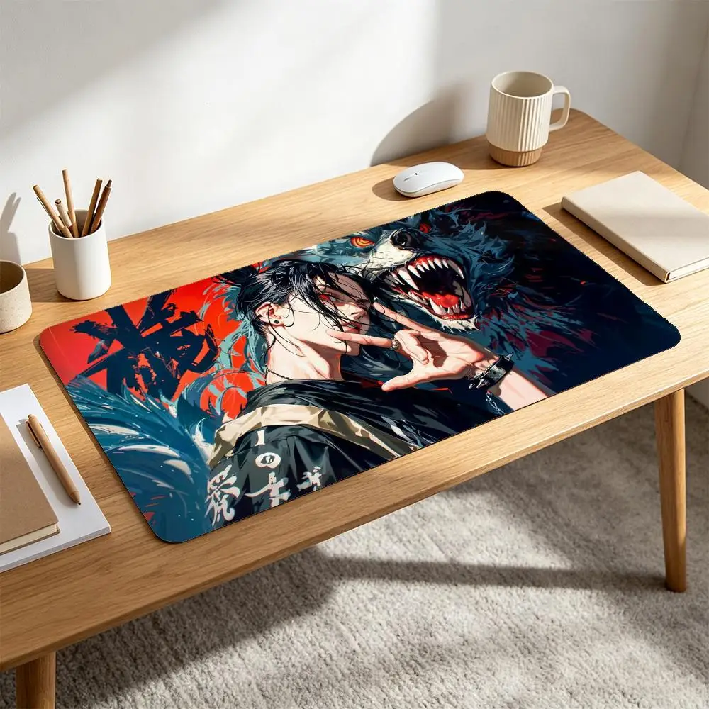 Streetwear Cool Boy Fierce Wolf Beast Gaming Mouse Pad Non-Slip Rubber Red Graffiti Japanese Kanji desk accessories mouse pad