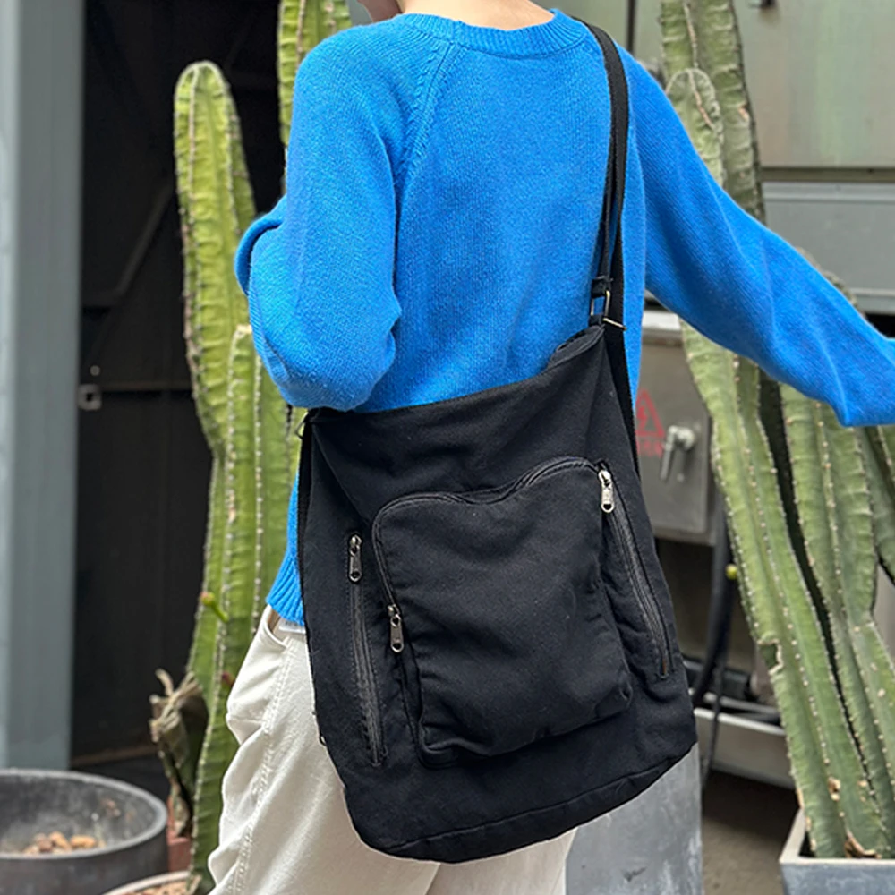 حقيبة كتف ذات سعة كبيرة متعددة الأقسام من قماش ريترو للجنسين، حقيبة كروس متعددة الوظائف على طراز الكلية #6