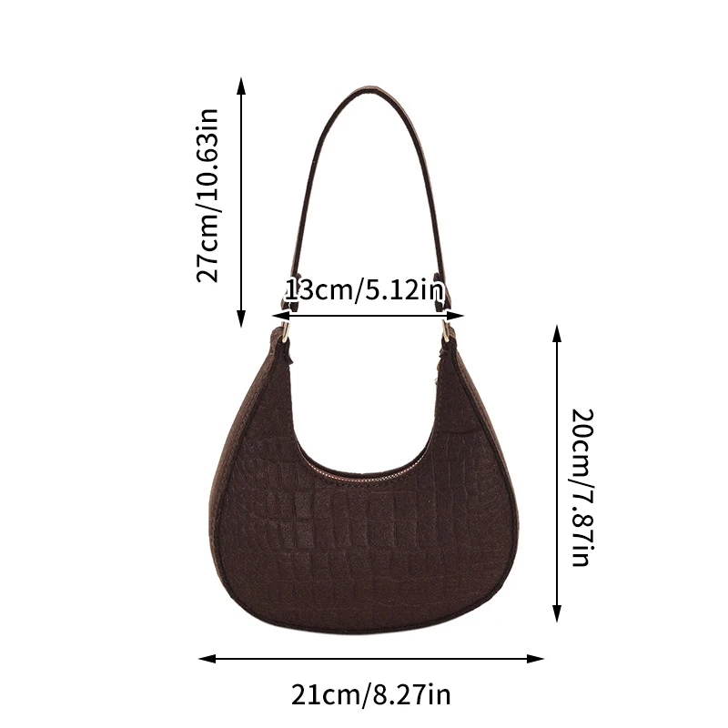 Fashion Simple Moon Shape Underarm Bags Cute Women Female Crocodile Grain Shoulder Bag Felt Purses Handbags Trend Accessories