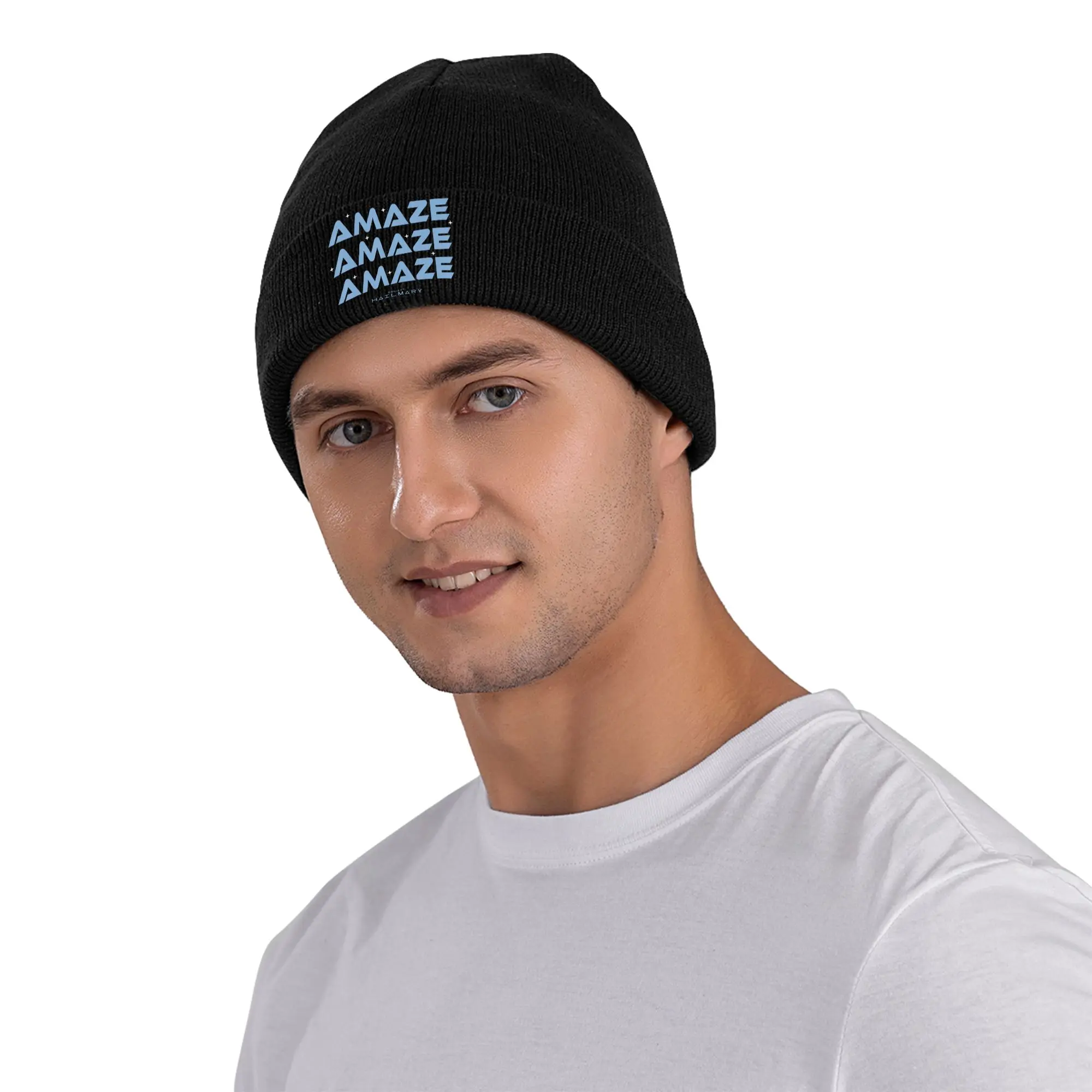 Project Hail Mary Amaze Repeat Typography Poster Knitting Hat Cool Caps Male Outdoor Beanie Hats Winter Printed Warm Bonnet Hats