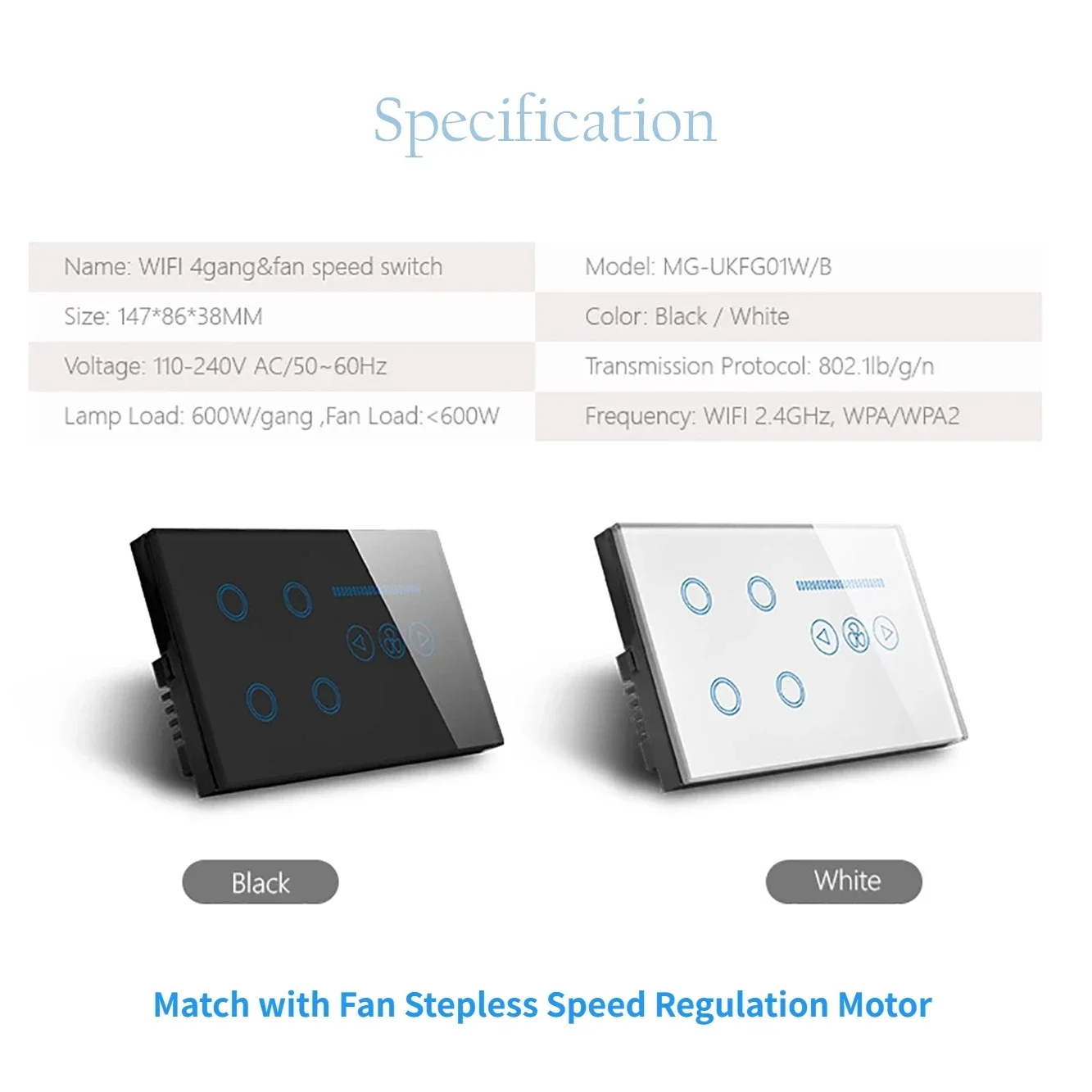 Shawade Wifi Smart Tuya Lichtschalter Lüfter Geschwindigkeitsregelung Glas Touch Panel Power Monitor Interruptor Remote von Alexa Google Home