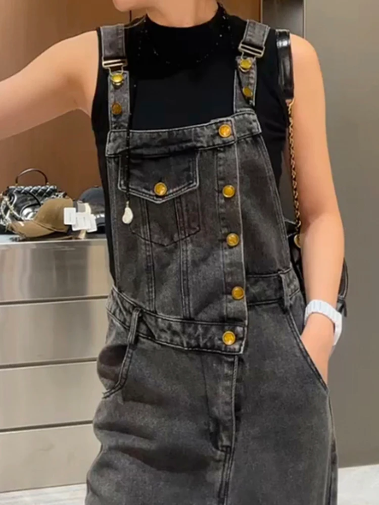 Denim Jumpsuit Women Korean College Style High Waisted Loose Casual Trousers All-match Overalls Straight Wide Leg Pants