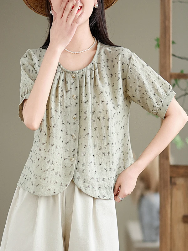 Csa de manga de burbuja Floral dulce para mujer, Top nuevo de verano 2025, antienvejecimiento, de gama alta, de manga cort...