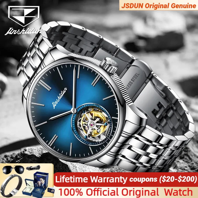 JSDUN 824, автоматические механические часы, деловые часы со скелетом, модные часы из нержавеющей стали, водонепроницаемые