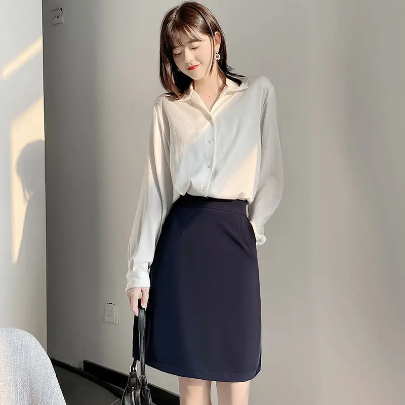 Saias femininas avental de algodão retalhos saia alargamento cafeteria workwear retro utilitário bolso moderno mulher madura escritório wear