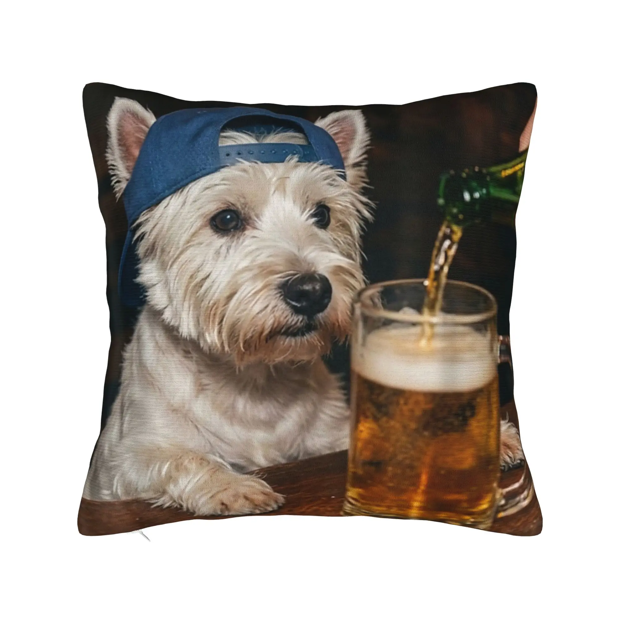 Decorative Pillow Covers Border Collie Drinking Beer Funny Dog Meme  Product Home  Pillow Case Cover Square Style Multi Size
