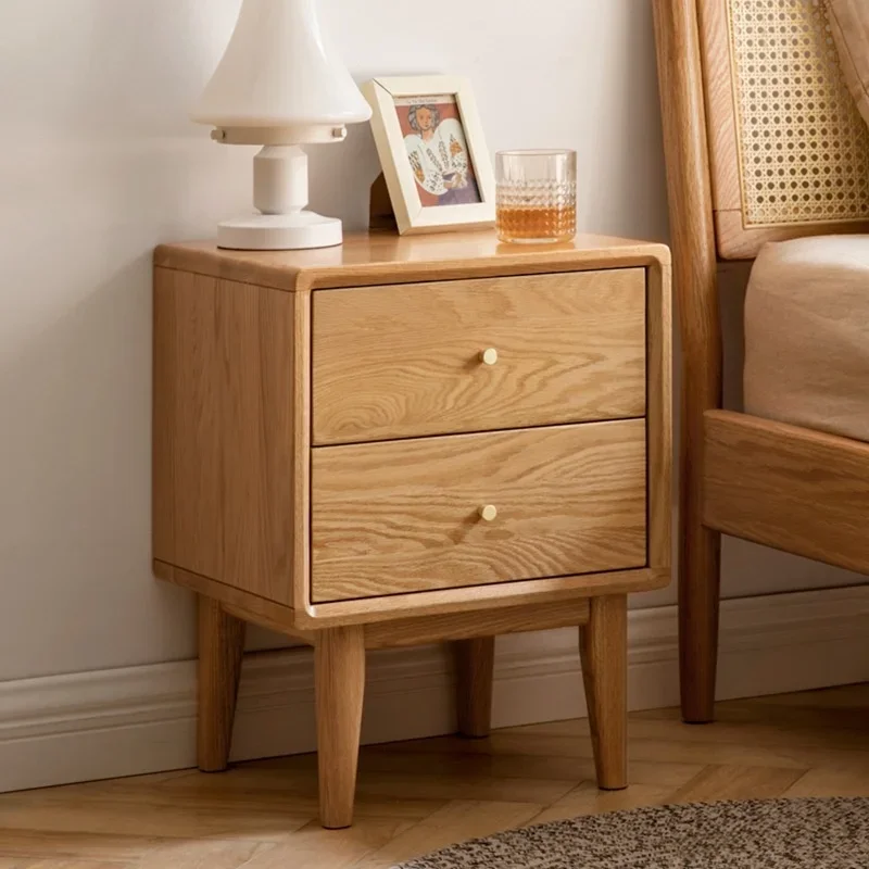 Full Solid Wood Night Table - Modern Oak Bedside Table with Drawers, Nordic Bedroom Small Locker, Stylish Storage Solution