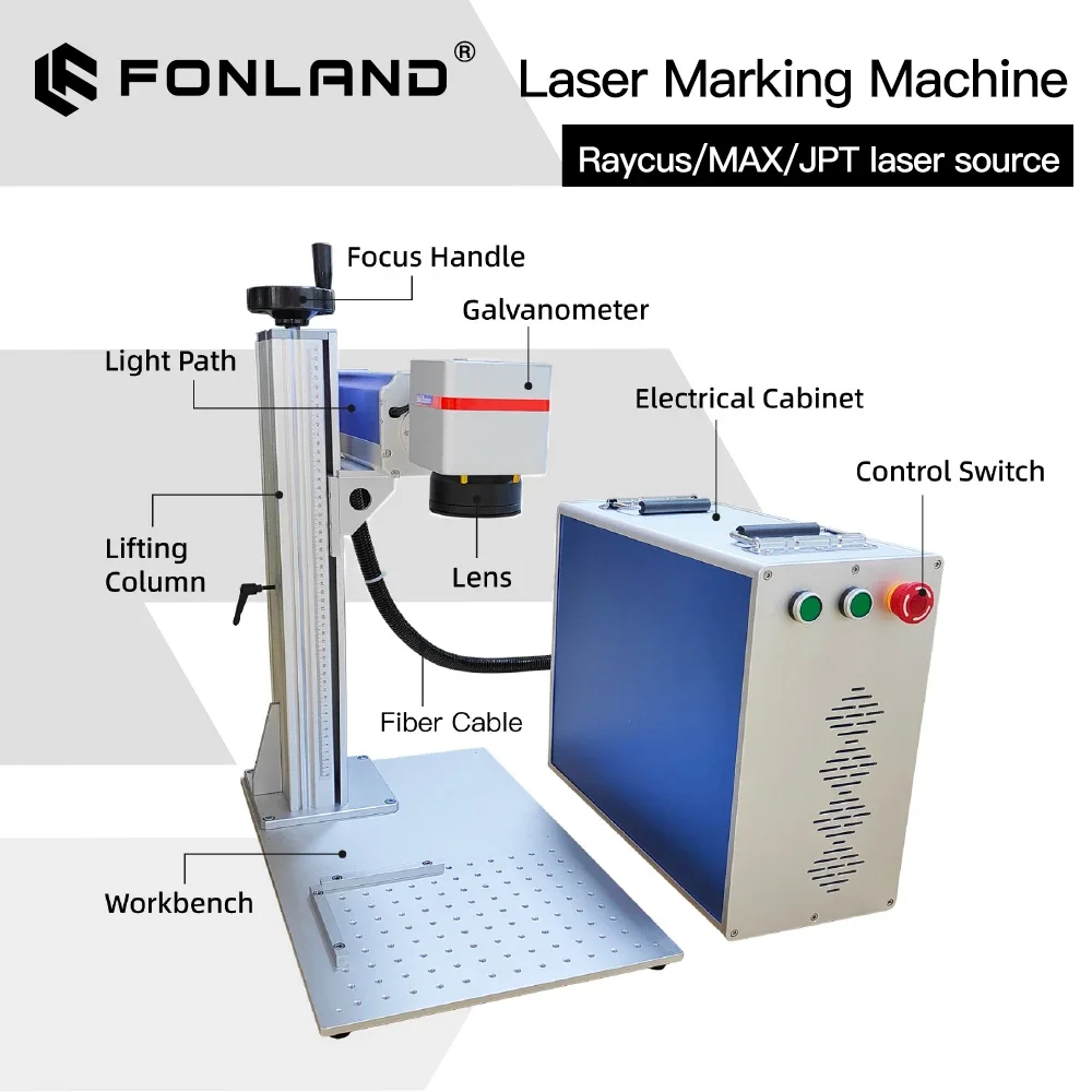 FONLAND 20W 30W Fiber Laser Marking Machine Raycus 110X110 150X150mm Working Area for DIY Marking Metal Stainless Steel