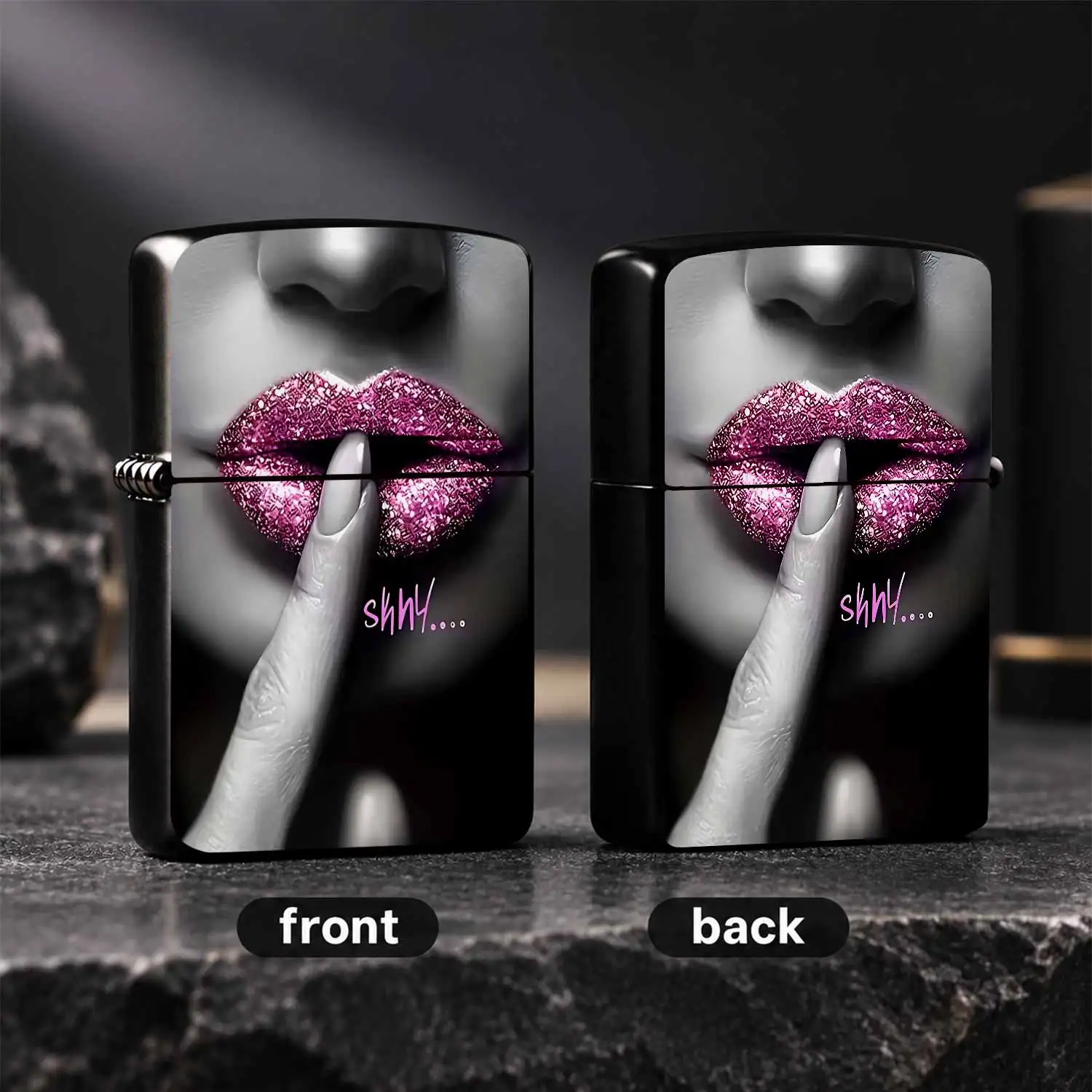 Trendy Shh Lips Print Lighter, Glittering Glossy Lip Design Portable Accessory, Ideal for Daily Carrying, Party Dating Travel, Thoughtful Unique Birthday Holiday Gift for Friends Family, Stylish Full-scene Usable Decorat A Humorous And Inte