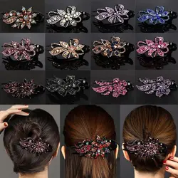 Retro Shiny Rhinestone Hairpin Flower Leaf Duckbill Hair Claws Hair Clips Women Girls Elegent Ponytail Headwear Hair Styling