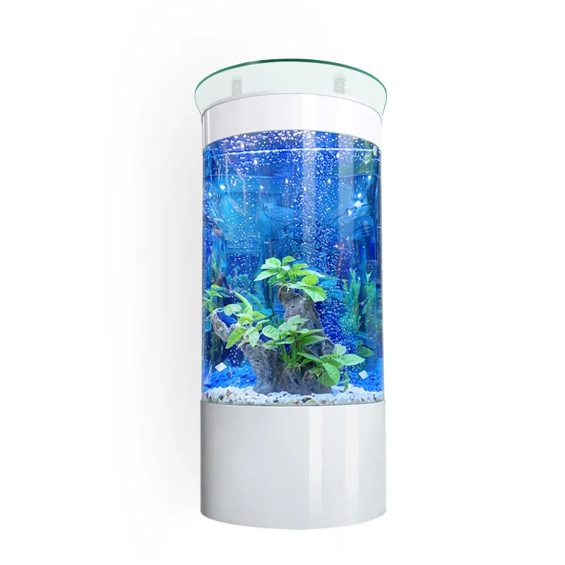 

MJY water-free semi-circular fish tank floor-to-ceiling vertical integrated glass aquarium against the wall