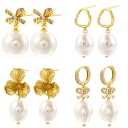 ZHUKOU 4 gold-plated, zirconium-set 18k gold pearl dangle earrings, 1 pair: VE1359-1362
